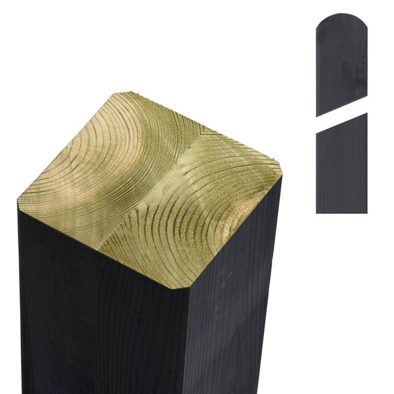 Paal vuren 9 x 9 cm antraciet (238 cm) met ongepunte en afgeronde kant geschaafd