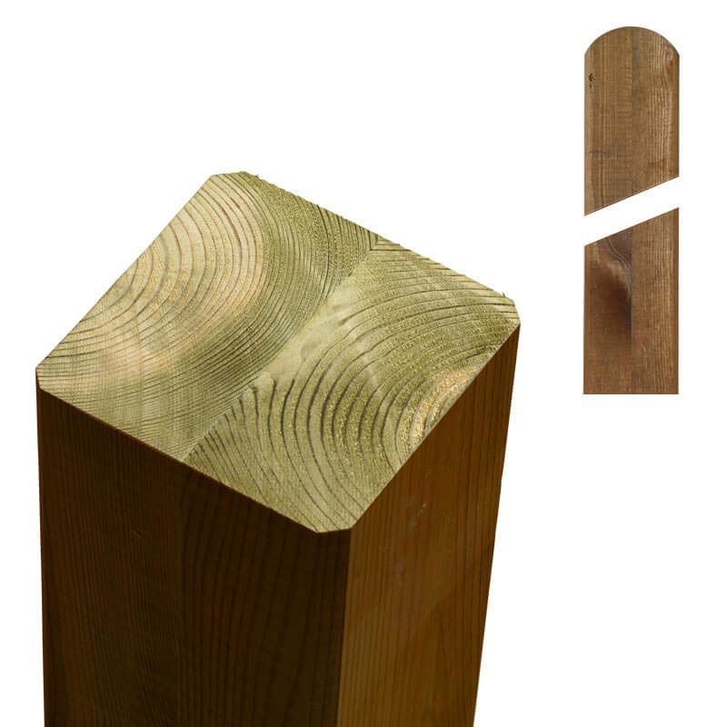 Paal vuren 9 x 9 cm teak geverfd (268 cm) met ongepunte en afgeronde kant geschaafd