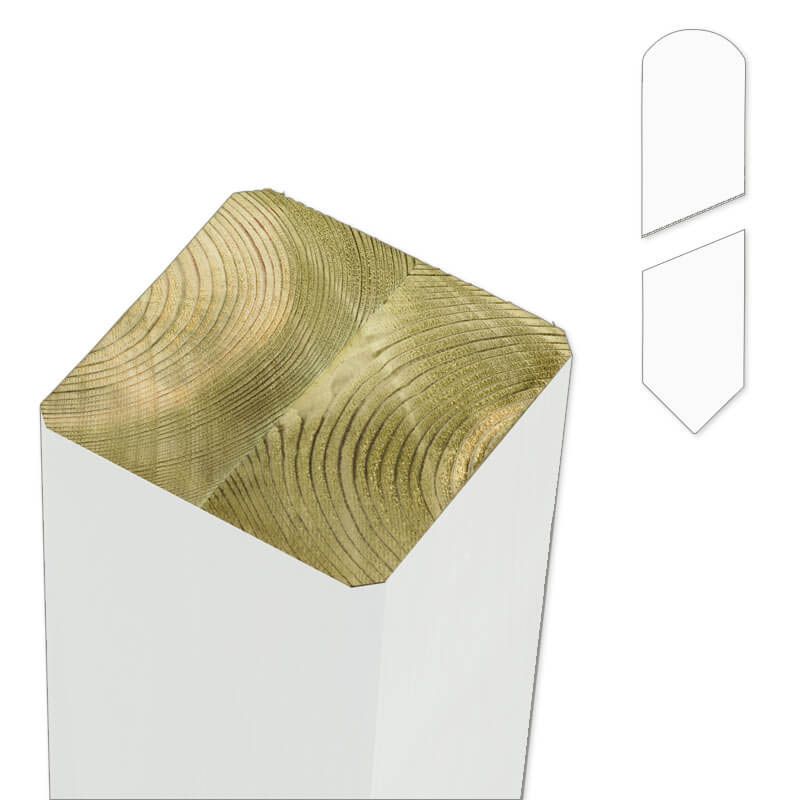 Paal vuren 9 x 9 cm wit (208 cm) gepunte en afgeronde kant geschaafd