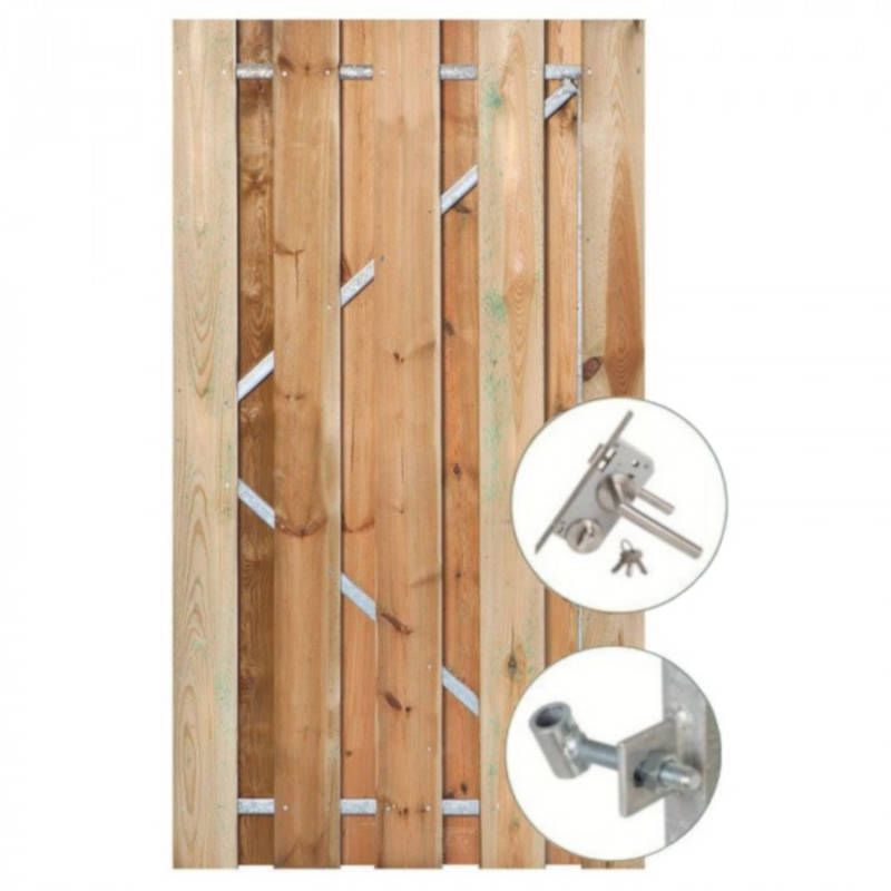 Tuindeur Grenen recht met stalen frame groen geimpregneerd (100 x 195 cm) inclusief beslag
