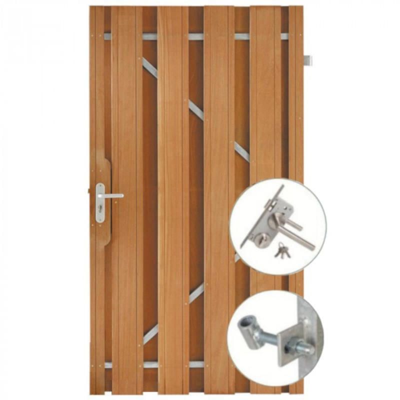 Tuindeur hardhout keruing recht met stalen frame (100 x 195 cm) inclusief beslag