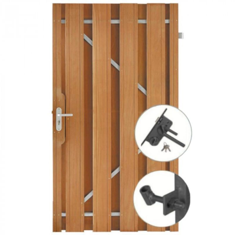 Tuindeur hardhout recht met stalen frame (100 x 195 cm) inclusief zwart beslag