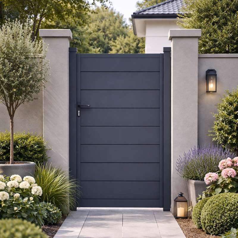 Enkele poort aluminium - Antracietgrijs RAL7016 - Horizontaal (100 x 180 cm)