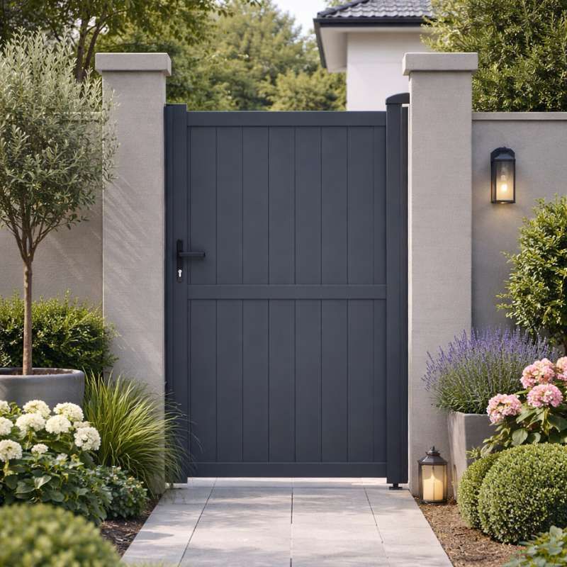Enkele poort aluminium - Antracietgrijs RAL7016 - Verticaal (100 x 180 cm)