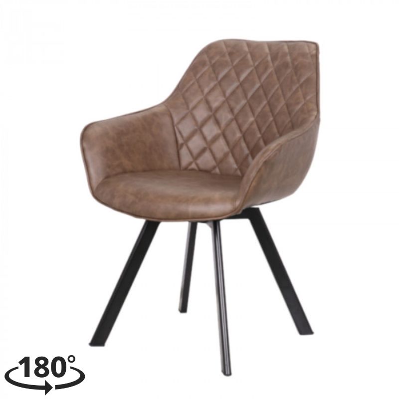 Eetkamerstoel - Ringo - Draaibaar - Lederlook bruin