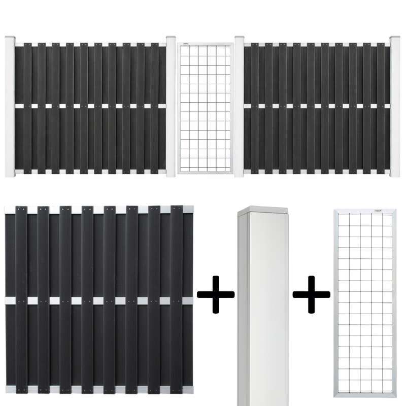 Schutting set composiet Capri antraciet blank alu frame - Draadscherm (4,47 meter)