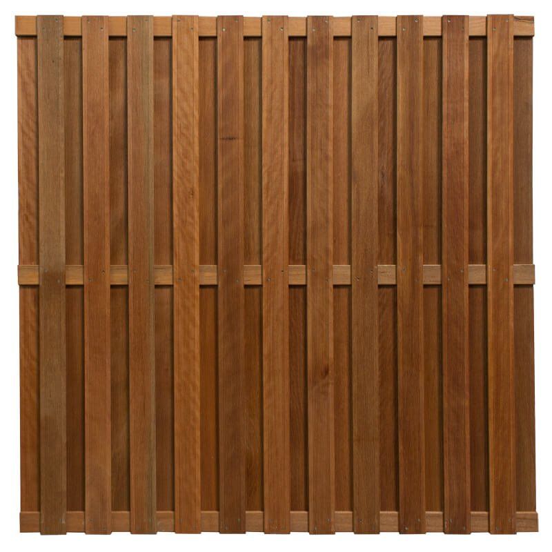 Schutting hardhout keruing Lijn recht 23L geolied (180 x 180 cm) fijne ribbel schermdikte 3,9 cm