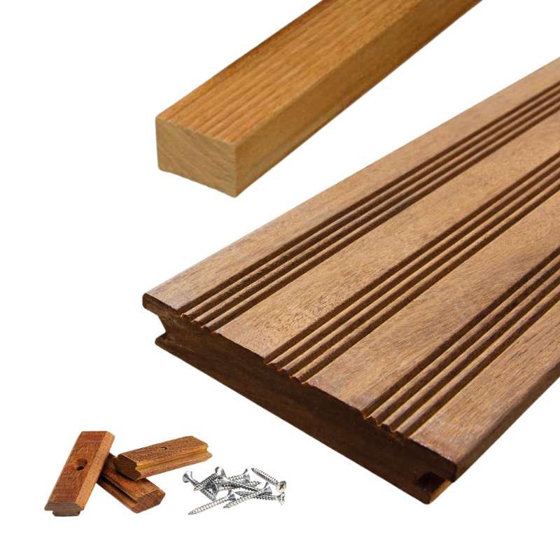 Vlonderplank totaalpakket Ipé 21 x 120 mm (2,15 mtr) geschaafd semi-ribbel voor clips