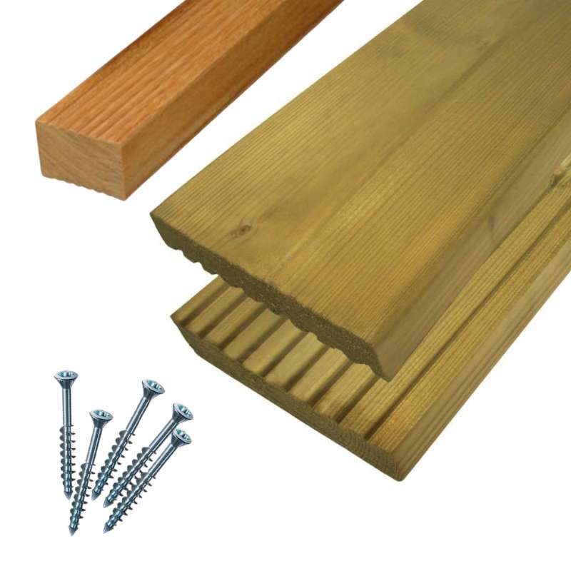 Vlonderplank totaalpakket geïmpregneerd Vuren groen 2,8 x 14,5 cm (4,50 mtr) groef/vlak