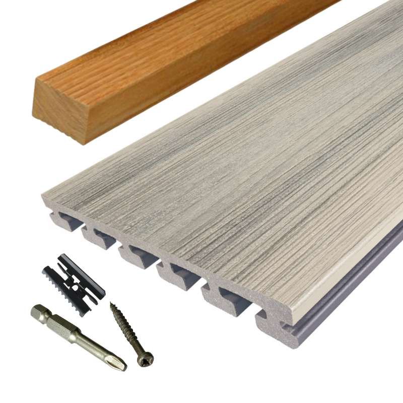 Vlonder totaalpakket composiet 2,5 x 21 cm Ibiza (5 mtr) vlak/schorsmotief