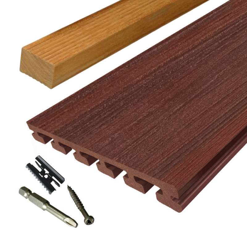 Vlonder totaalpakket composiet 2,5 x 21 cm Padoek (5 mtr) vlak/schorsmotief