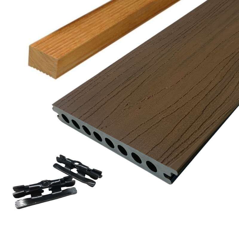 Vlonder totaalpakket composiet semi massief co-extrusie naadloos 2,1 x 14 cm Dark Brown (5 mtr)