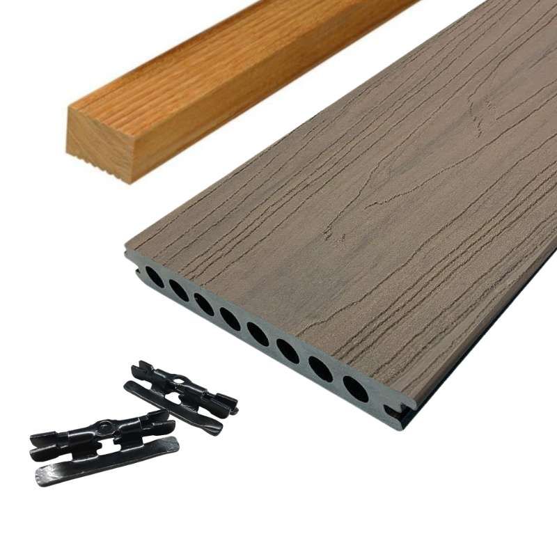 Vlonder totaalpakket composiet semi massief co-extrusie naadloos 2,1 x 14 cm Oak (4 mtr)