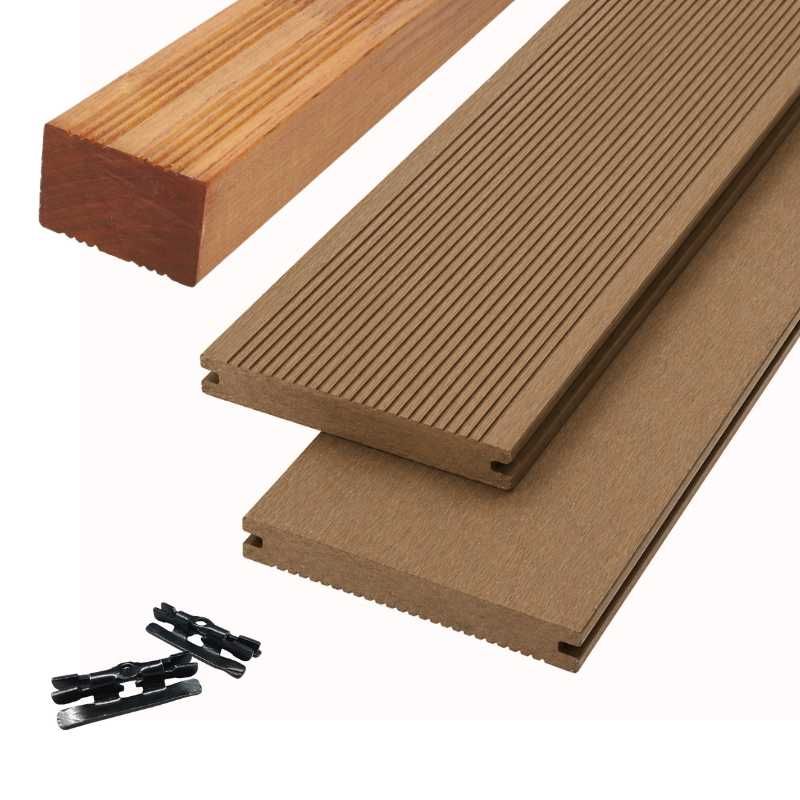 Vlonder totaalpakket composiet massief 1,9 x 14 cm eik (3 mtr) grove ribbel/vlak