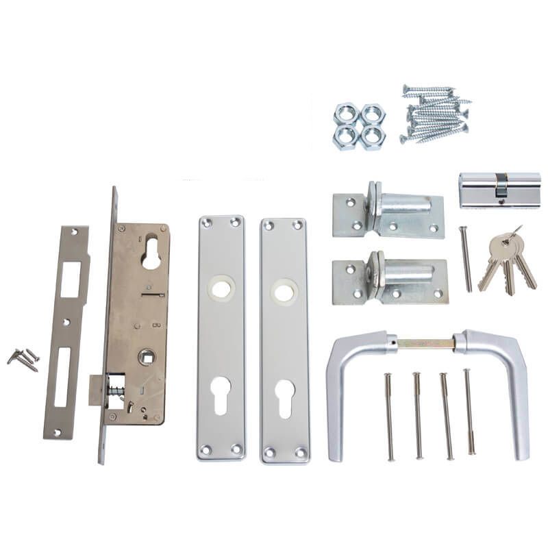 Deurbeslag voor tuindeur - Aluminium - complete set met 3 sleutels incl. duim&draadstang