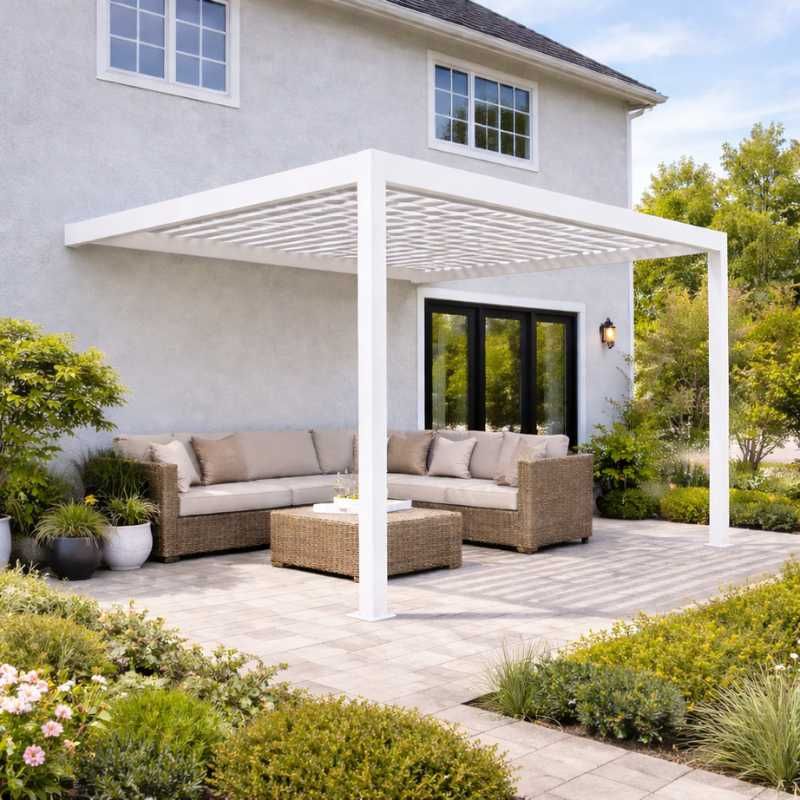 Pergola aluminium aanbouw - Zuiver wit RAL9010 - 300 x 250 x 250 cm