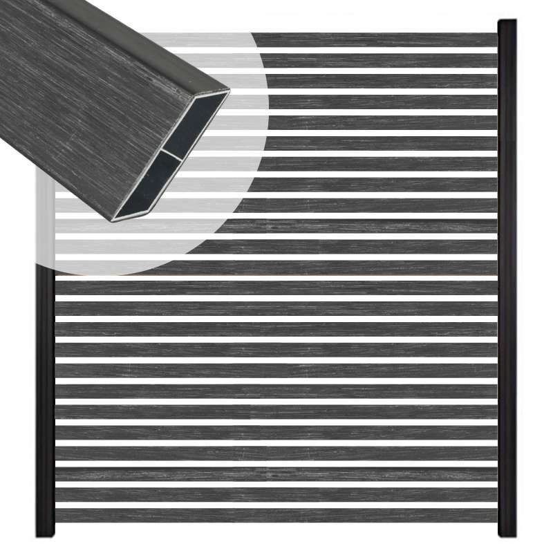 Zelfbouw schutting Louvre Rhombus zwart - tbv zwart aluminium palen (180 x 180 cm)