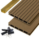 C-Wood Vlonder totaalpakket composiet 2,1 x 14 cm teak bruin (4 mtr) vlak/grove ribbel