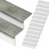 Stepwood Traprenovatie set - recht - 14 treden PVC toplaag Steen grijs incl. witte stootborden