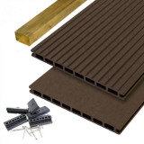 C-Wood Vlonderplank totaalpakket composiet 2,1 x 25 cm - XXL donker bruin (4 mtr) grove ribbel en vlak