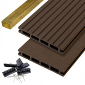 C-Wood Vlonder totaalpakket composiet 2,1 x 14 cm donker bruin (5 mtr) vlak/grove ribbel
