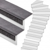 Stepwood Traprenovatie set - 1 kwart draai - 14 treden SPC toplaag Beton zwart incl. witte stootborden