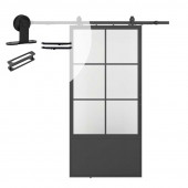 HomingXL Stalen schuifdeur - Loft - 6 vaks helder glas - kickplate - 215 x 100 cm inclusief schuifdeursysteem