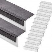 Stepwood Traprenovatie set - rechte trap - 12 treden SPC toplaag Beton zwart incl. witte stootborden