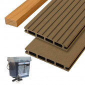 C-Wood Vlonder totaalpakket composiet 2,1 x 14 cm teak bruin (3 mtr) vlak/grove ribbel