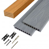 C-Wood Vlonder totaalpakket composiet semi massief co-extrusie 2,1 x 14,5 cm Loft Grey (4 mtr) houtnerf