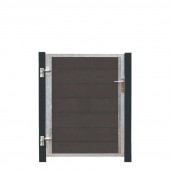 Plus Danmark Tuindeur composiet Futura antraciet in stalen frame links met zwart/grijze palen (115 x 127 cm)