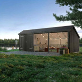 Plus Danmark Multi tuinhuis dubbele deur / open 15,5 m2 onbehandeld incl dakleer/alu strips 248 x 635 x 250 cm | Type B