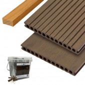 C-Wood Vlonder totaalpakket composiet semi mass. 2,5x25cm XXL bruin (4mtr) grove ribbel/geborsteld