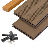 C-Wood Vlonder totaalpakket composiet semi massief 2,1 x 14 cm bruin gevlamd (4 mtr) fijne ribbel en vlak