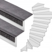 Stepwood Traprenovatie set - 2 kwart draai - 12 treden SPC toplaag Beton zwart incl. witte stootborden