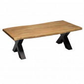 HomingXL Boomstam salontafel massief Acacia | X-poot zwart staal | 130 x 70 cm | Bladdikte 3,7 cm