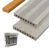 C-Wood Vlonder totaalpakket composiet semi massief 2,1 x 14 cm steengrijs gevlamd (4 mtr) fijne ribbel en vlak