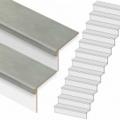 Stepwood Traprenovatie set - recht - 14 treden PVC toplaag Cement licht incl. witte stootborden