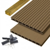 C-Wood Vlonderplank totaalpakket composiet 2,1 x 25 cm - XXL teak bruin (4 mtr) grove ribbel en vlak