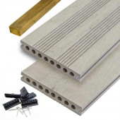 C-Wood Vlonderplank totaalpakket composiet semi massief 2,1 x 14 cm steengrijs gevlamd (4 mtr) fijne ribbel en vlak