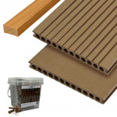 C-Wood Vlonder totaalpakket composiet semi mass. 2,5x25cm XXL teak bruin (4mtr) grove ribbel/geborsteld
