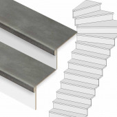 Stepwood Traprenovatie set - 1 draai - 16 treden PVC toplaag Cement donker incl. witte stootborden