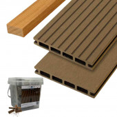 C-Wood Vlonder totaalpakket composiet 2,1 x 14 cm teak bruin (4 mtr) vlak/grove ribbel