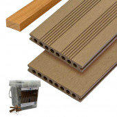 C-Wood Vlonder totaalpakket composiet semi massief 2,1 x 14 cm teak bruin (4 mtr) fijne ribbel en vlak