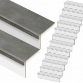 Stepwood Traprenovatie set - recht - 14 treden PVC toplaag Cement donker incl. witte stootborden