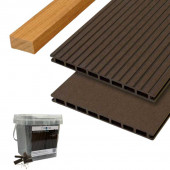 C-Wood Vlonder totaalpakket composiet 2,1 x 25 cm - XXL donker bruin (4 mtr) vlak/grove ribbel