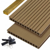 C-Wood Vlonderplank totaalpakket composiet semi massief 2,5 x 25 cm | XXL teak bruin (4 mtr) grove ribbel/geborsteld