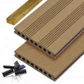 C-Wood Vlonderplank totaalpakket composiet semi massief 2,1 x 14 cm teak bruin (4 mtr) fijne ribbel en vlak