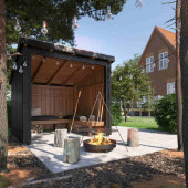 Plus Danmark Overdekt huis met hoekbank 5 m2 incl dakleer alu strips | 229 x 218 x 169/220 cm | Type B