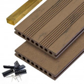 C-Wood Vlonderplank totaalpakket composiet semi massief 2,1 x 14 cm bruin gevlamd (4 mtr) fijne ribbel en vlak
